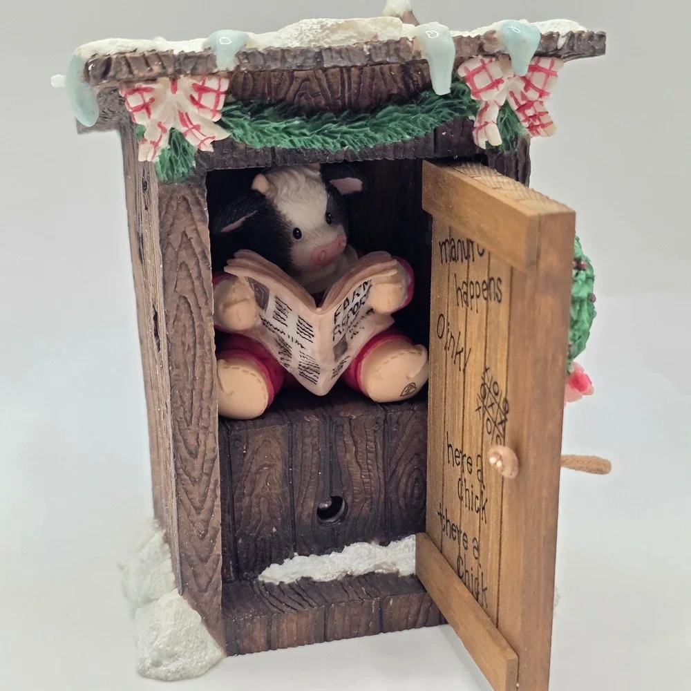 Enesco Christmas Mary Mary Had A Farm Cow Outhouse Figurine 1997 Vintage